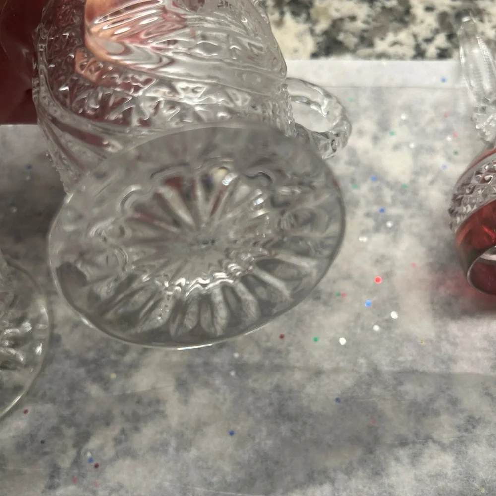 Rare Vintage Crystal Vanity Tea Set with Red Rose and Bird Accent.